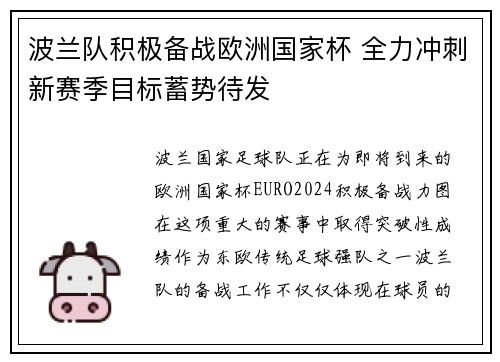 波兰队积极备战欧洲国家杯 全力冲刺新赛季目标蓄势待发
