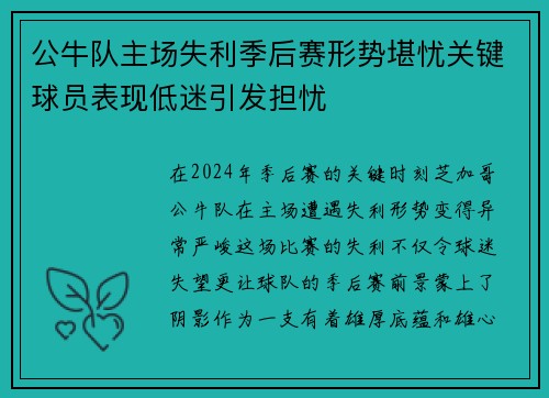 公牛队主场失利季后赛形势堪忧关键球员表现低迷引发担忧